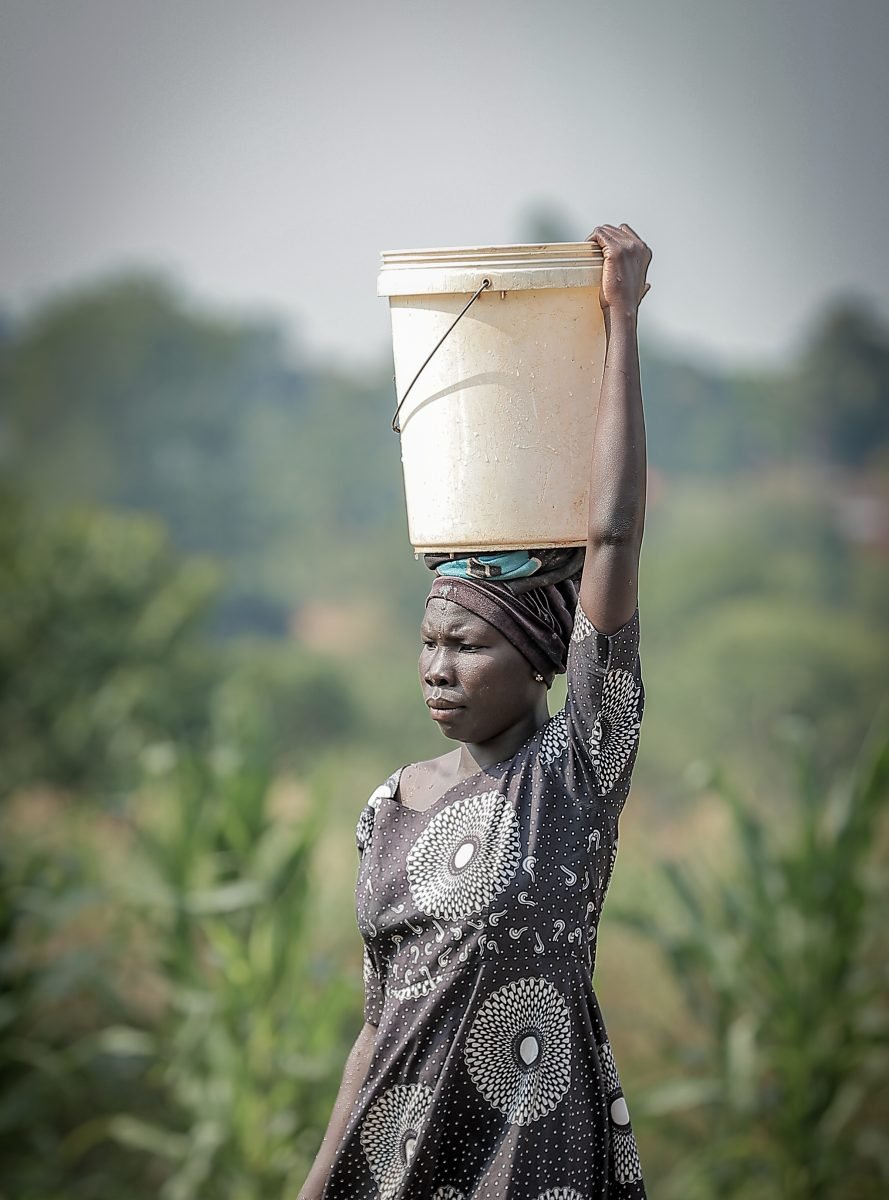 A woman carrying water past a maize field in Yumbe